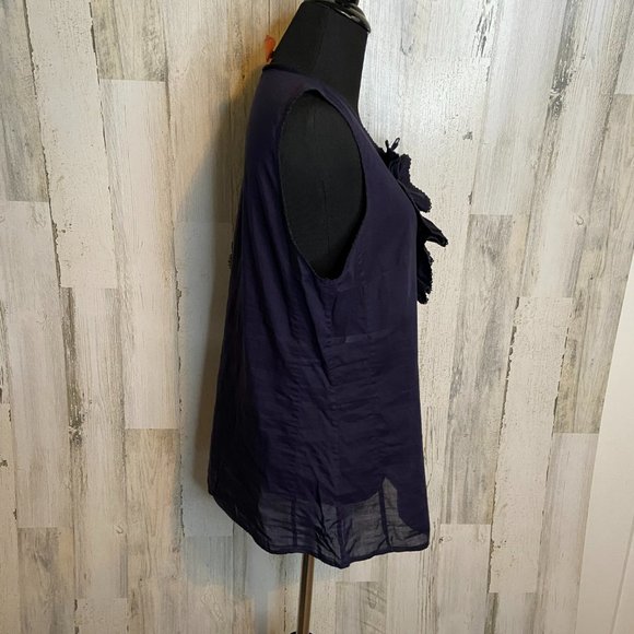 CLEARANCE Tory Burch Women's Size 10 Sheer Sleeveless Tunic Blouse Ruffle Detail - Picture 3 of 10